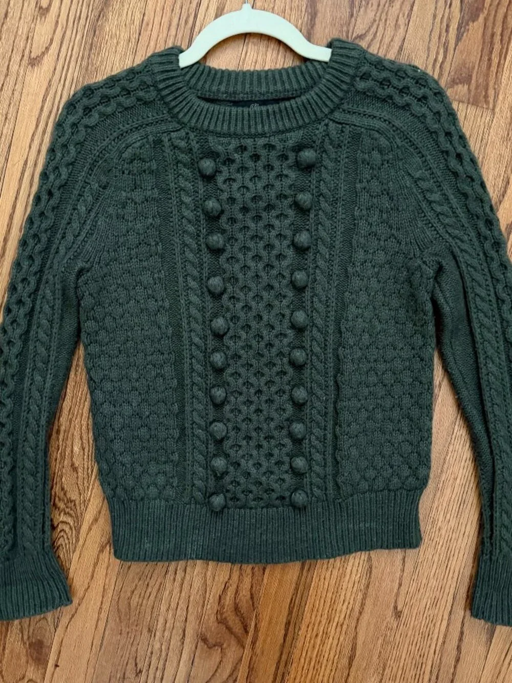 Women's J. Crew Popcorn Cable Knit Green Crew Neck Sweater, size: XS